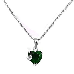 Buy Sterling Silver Necklace - Heart with Emerald and Clear CZs - 11mm Length by 6