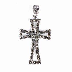 STERLING SILVER MARCASITE PENDANT - 36mm Cross