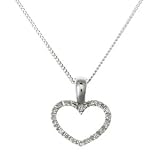 Image of Nine Carat White Gold Diamond Set Heart Pendant and Necklace