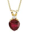 .75 CT DIAMOND AND HEART SHAPED GARNET PENDANT 14K YELLOW GOLD with FREE 18 14K Gold OVER STERLING CHAIN