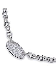 Sterling Silver Oval Link w/CZ Necklace QH1079-16"