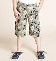Linen Blend Adjustable Waist Floral Print Shorts