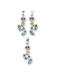 Sterling Silver Multicolored CZ Earrings and Pendant Set