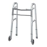 Graham Field Deluxe Two Buttons Adjustable Folding Walker with 3 Inches Wheels for Adults, # 616470A, 1 ea