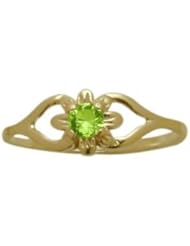 14 Karat Yellow Gold Genuine Peridot Flower Solitaire Baby Ring