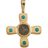 215kRQ9SGhL. SL160  14K Yellow Gold 35.25 X 35.50 Turquoise Cross Pendant