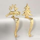 BRASS TREE AND DEER STOCKING HOLDERS