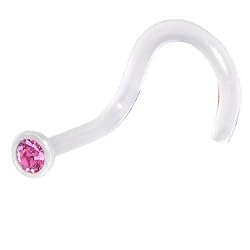 Clear Bioplast Rose Swarovski Nose Screw Ring