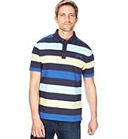XXXL Blue Harbour Pure Cotton Block Striped Polo Shirt