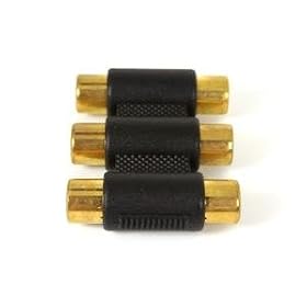 Female to Female 3 RCA AV Coupler Cable Joiner Adapter (Black)