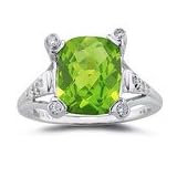 0.22 Ct Diamond and 4.04 Cts Peridot Ring in 14K White Gold