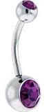 Double Purple Violet Amethyst Swarovski Gem Belly Navel piercing bar body jewelry