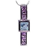 Custom Designed 5.8 Carat Sky Blue Topaz and Amethyst Sterling Silver Pendant Necklace, 16 Inch Chain
