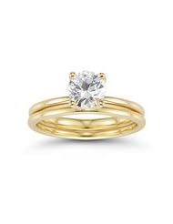 0.93 Cts White Sapphire Engagement & Wedding Ring Set in 14k Yellow Gold-7.0 by 