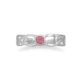 3.5mm Polished Sterling Silver Toe Ring With Celtic Design and 2.5mm Pink Crystal - JewelryWeb