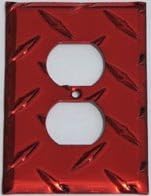 Diamond Plate Duplex Outlet Cover - Red