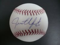 Upton, Justin Autographed/Hand Signed MLB Baseball in blue ink on the sweetspot