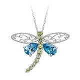 Blue Topaz and Peridot Dragonfly Pendant in 10K White Gold