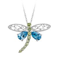 Blue Topaz and Peridot Dragonfly Pendant in 10K White Gold by Fred Meyer Jewelers