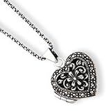 Sterling Silver Marcasite Heart Locket With Chain - 18 Inch - Italian