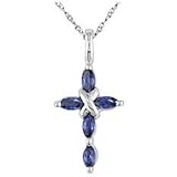 10K White Gold Sapphire Cross Pendant