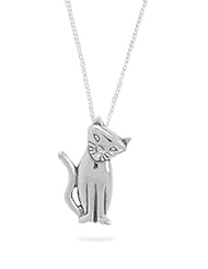 Genuine Elegante (TM) .925 Sterling Silver Cat with Tilted Head Necklace with 18 Inch Chain. 100% Satisfaction Guaranteed.