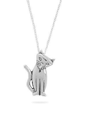 CleverSilver's 18 Inch Cat With Tilted Head Pendant Necklace