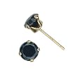 Sterling Silver Gold Plated Stud Earrings with Black CZ- Round Stamping - 6 mm