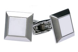 Stainless Steel Cufflinks with White Ceramic Inlay