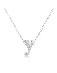 Alexander James White Gold Rhodium Plated Micro Pave Cubic Zirconia Y Initial Pendant with Lobster Clasp set in Silvertone All pendants come with 16 Inch chain.