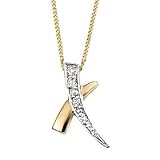 9ct Yellow & White Gold & Diamond Kiss / Cross Pendant by Elements on 18 Diamond Cut Curb Chain
