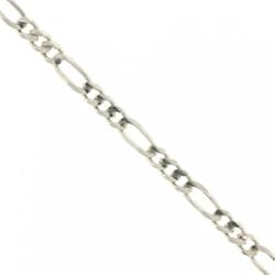 Figaro Link Bracelet in Solid 14K White Gold Lobster Clasp