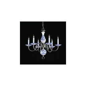 Crystorama 4115-PB-D Classic Ceramic 6 Light Chandelier Delf Polished Brass