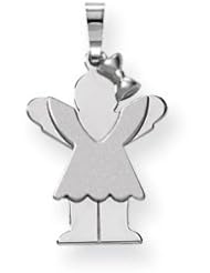 Genuine IceCarats Designer Jewelry Gift 14K White Gold Small Girl With Bow On Right Engravable Charm