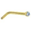 Solid 14KT Yellow Gold 1.5mm Genuine Topaz L-Shaped Nose Ring - 18 Gauge
