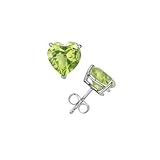 .925 Sterling Silver Natural Peridot Gemstone Four Prong Stud Earrings - Heart Shape 4 mm