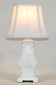 Small White Rectangular Carved Table Lamp