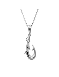 Sterling Silver Fish Hook Necklace Pendant with Box Chain
