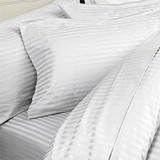 Egyptian Bedding 1500 Thread Count, Egyptian Cotton, 4 Piece Bed 1500tc Sheet Set, King, Snow White Stripe, 1500 Tc