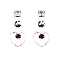 AMY CRYSTAL HEART  HALF BALL STUD  CLEAR SQUARE STUD EARRING TRIO SET