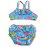 Girls Fun Print Bikini (12 M (Medium), Aqua Flamingo)