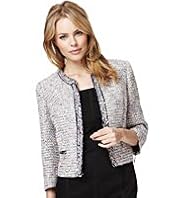 3/4 Sleeve Open Front Textured Jacket