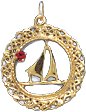 Sailboat on Open Lace Edge Disc, 14K Gold Charm