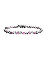 Pink Sapphire and Diamond Tennis Bracelet : 18K White Gold â€" 3.00 CT TGW