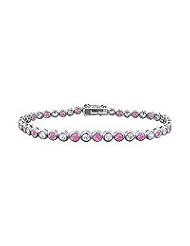 Pink Sapphire and Diamond Tennis Bracelet : 18K White Gold â€" 5.00 CT TGW