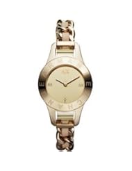 Armani Exchange Gold Dial Gold-Tone Stainless Steel and Nude Leather Ladies Watch AX4145