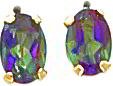 14K Gold Oval Mystic Fire Topaz Stud Earrings New