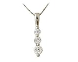 1.00CTW Three Stone Diamond Drop Pendant 14K White Gold