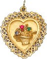 Lace Edge Heart with Flower Basket, 14K Gold Charm