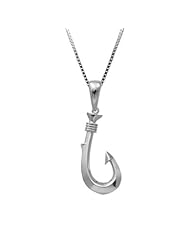 Sterling Silver Fish Hook Necklace Pendant with Box Chain